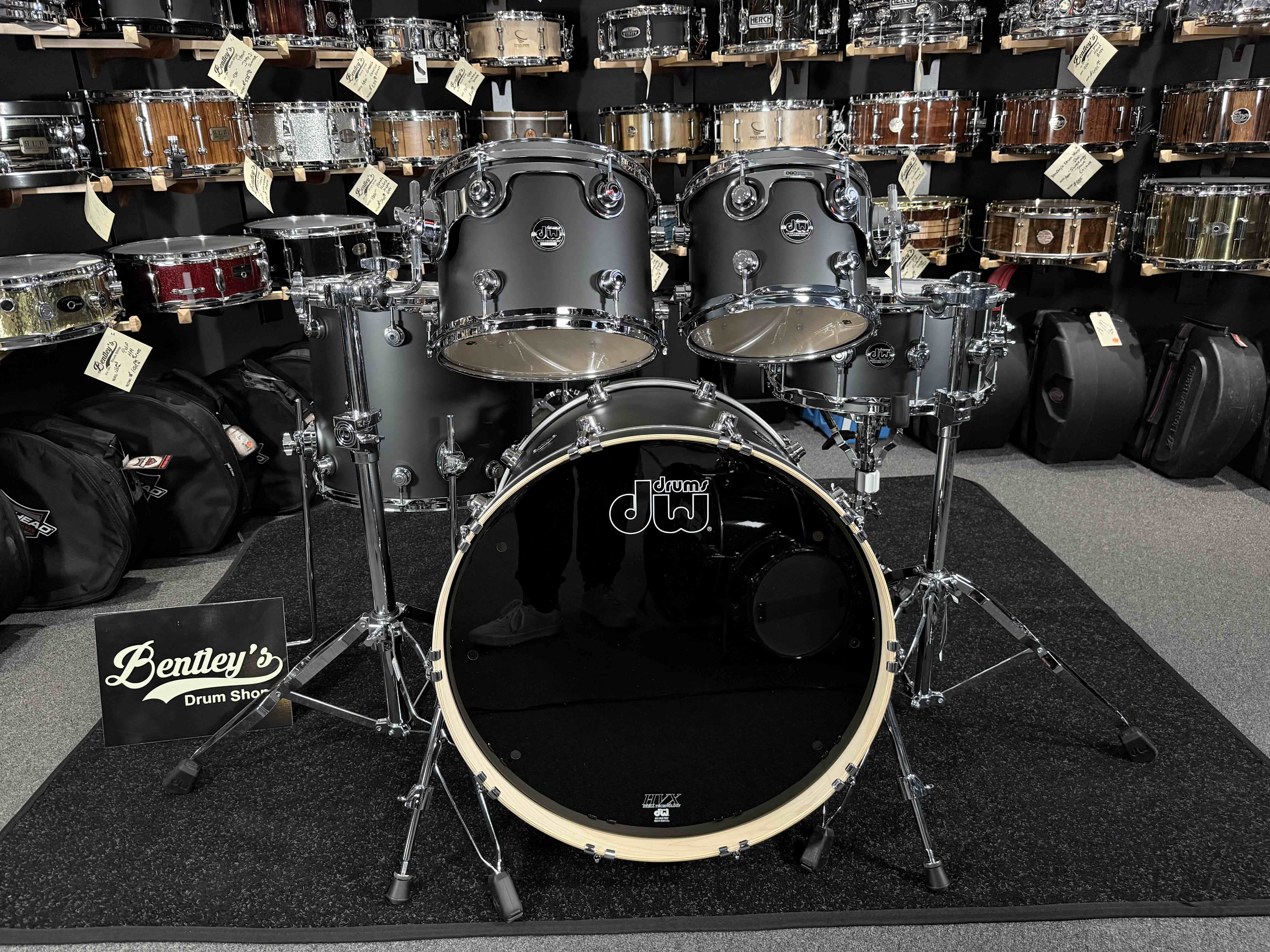 ~RARE~ DW Performance Series 5-Piece 10/12/16/22 Drum Kit Set in Satin Black Lacquer w/ Matching 6.5x14 Snare Drum